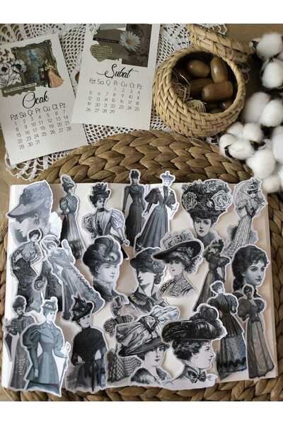 SelisCraft Vintage Kızlar Tekli Sticker Seti 01 Ajanda Planlayıcı Bullet Jour...