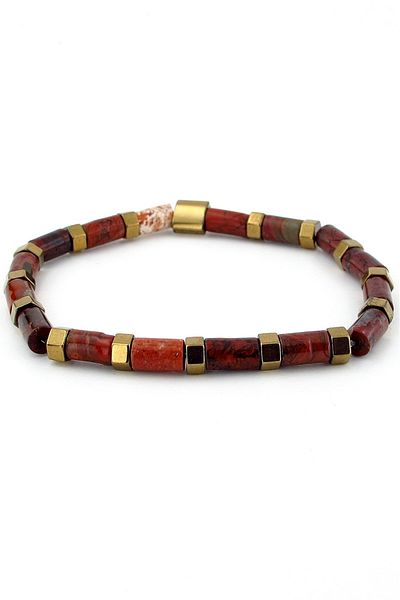 Solfera Men's Bracelet - Terra Red Jasper Hematite Natural Stone J0246