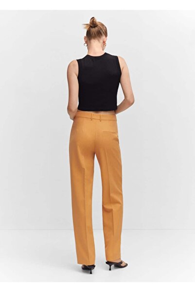 MANGO Woman Pilili Düz Kesim Pantolon