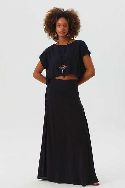 Clandestino Καγιάκ λαιμόκοψη Oversize Summer Crop Bohemian Μπλούζα Μαύρη