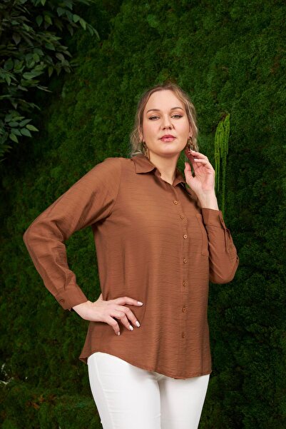 RMG Πουκάμισο σε μεγάλο μέγεθος καφέ κοτλέ με λεπτομέρεια στην τσέπη