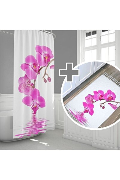 Tropikhome Pembe Orkide Desen Banyo Paspası, Dijital Baskılı Kaymaz Taban Ban...