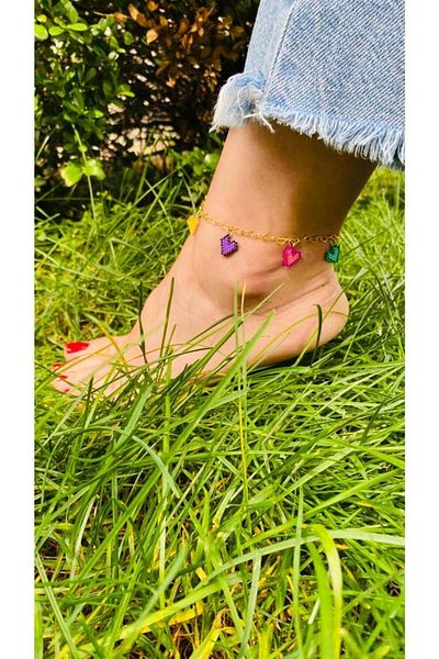 elamindunyasi Miyuki Knitted Colorful Heart Figure Anklet