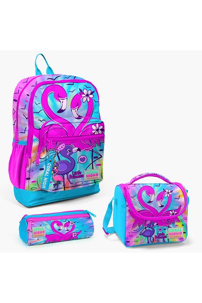 Coral High Set de geanți de școală pentru copii, albastru, roz, cu model flamingo, 3 piese0123730