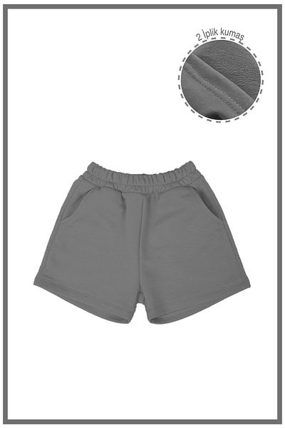 Vatkalimon Gray Children's Shorts - Elastic Waist and Side Pocket, 2 Thread