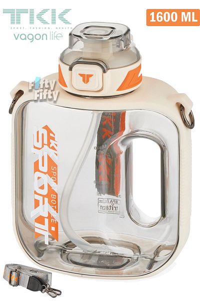 Vagonlife TKK 1600 مل - زجاجة مياه تريتان ذات استخدام مزدوج خالية من مادة BPA مع شفاط FFTKK1022-1600