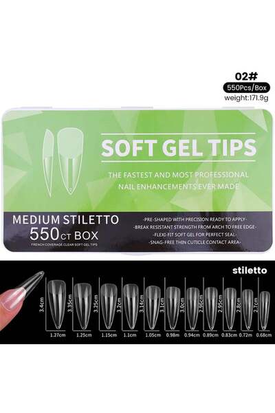 tırnakmania Yeni nesil jel destekli Medium Stiletto tips 550 Adet (55564-02)