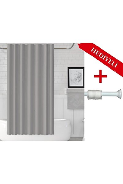 Tropikhome Gri Banyo Perdesi Askı Hediyeli 180x200cm Tek Kanat Duş Perdesi, R...