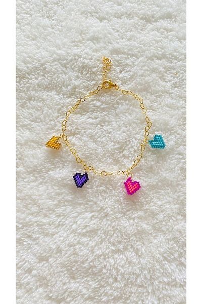 elamindunyasi Miyuki Knitted Colorful Heart Figure Anklet