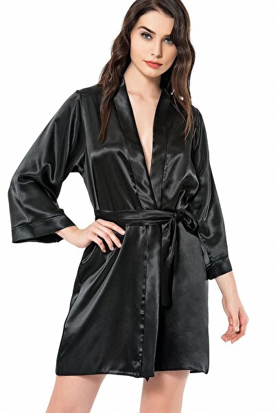 AHU Belted Kimono Collar Long Sleeve Women's Above Knee Dressing Gown 7431