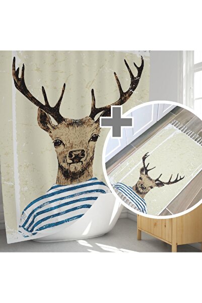 Tropikhome Geyikli Banyo Paspası, Mr.deer Banyo Perdesi Ve Paspası, Dijital B...