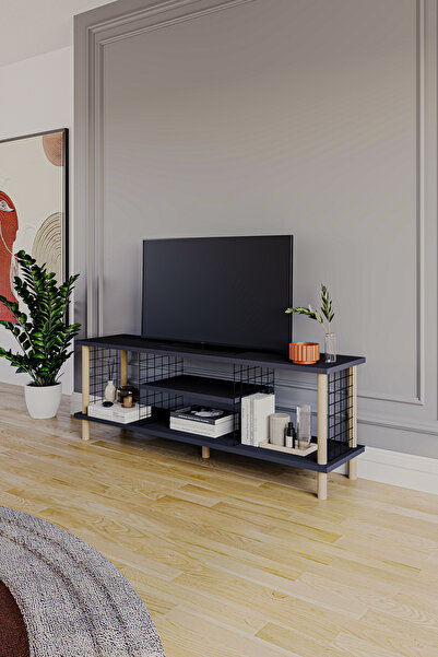 PEKA Tv Sehpası Raflı Tv Ünitesi Televizyon Sehpası Ahşap Ayaklı Metal Bölmel...