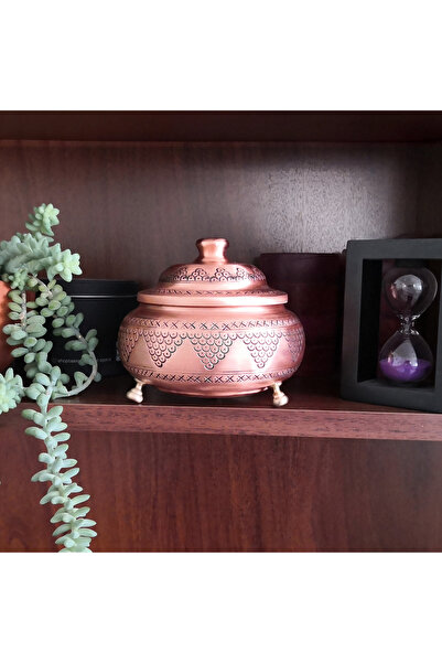 Binbir Trend Gaziantep Grape Embroidered (Handmade) Matte Copper Sugar Bowl Copper Color