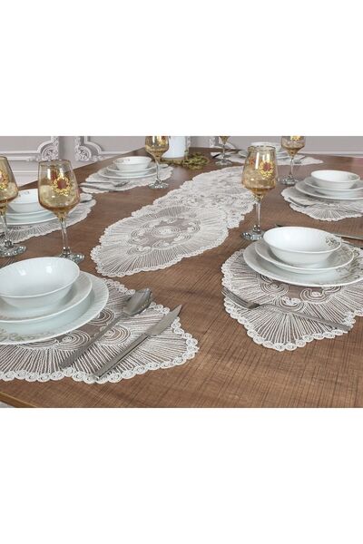 Tropikhome Amerikan Servis Supla Ve Runner Seti 6 Kişilik Set Venice Beyaz 7 ...