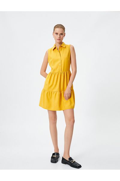 Koton Hemdblusenkleid mit Knöpfen, Volants, ärmellos, seidige Textur