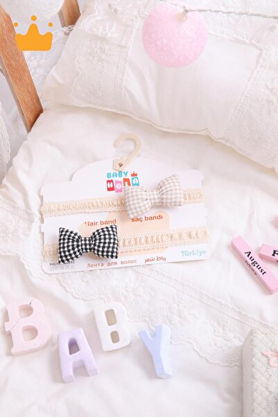 Babyhola طقم ربطة شعر للفتيات الصغيرات مكون من قطعتين باللون الأسود الكريمي 1706