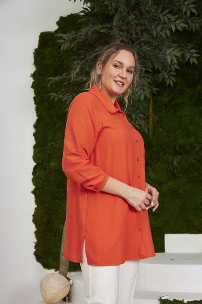 RMG Orange Plus Size Shirt - Side Slit Detail