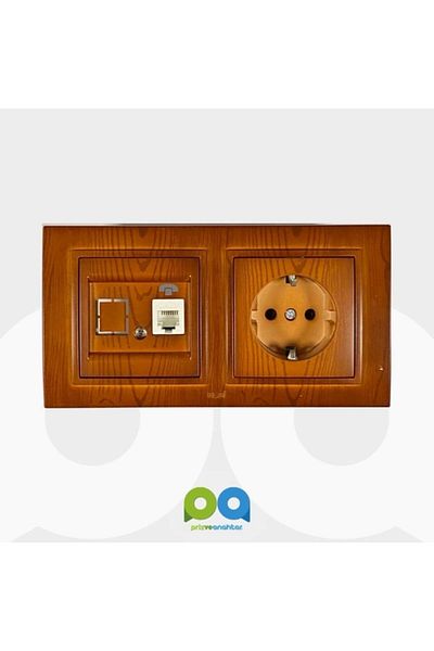 ELBİ Zena Telephone Socket (numeris) Grounded Socket Double Framed Wood New Cherry