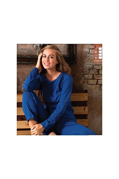 Ercan Blue Dot Patterned Long Sleeve Women's Pajamas Set