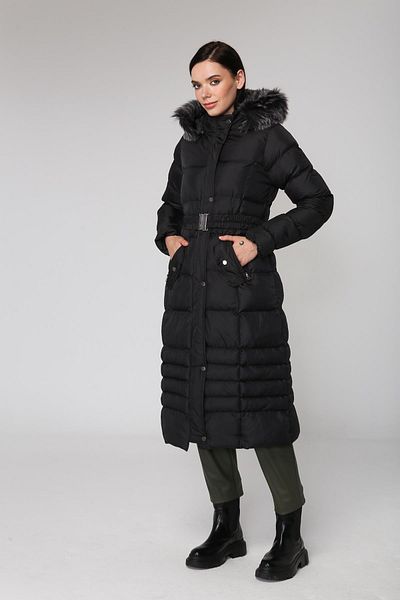 Olcay Pelziger Puffermantel mit abnehmbarer Kapuze, Schwarz 6138