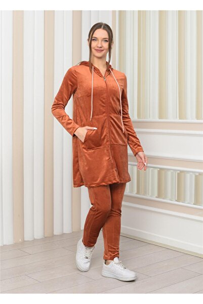 Nuseel Set tunică și pantaloni pentru femei, cu glugă și fermoar
