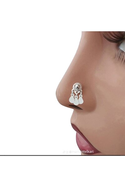 salkersilver Telkari Mardin Üç Sarkmalı Taşsız Yağmur Damlası Beyaz Gümüş Hızma