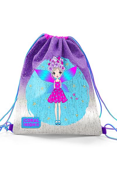 Coral High Rucsac cu șnur cu model zână roz albastru pentru copii 22696