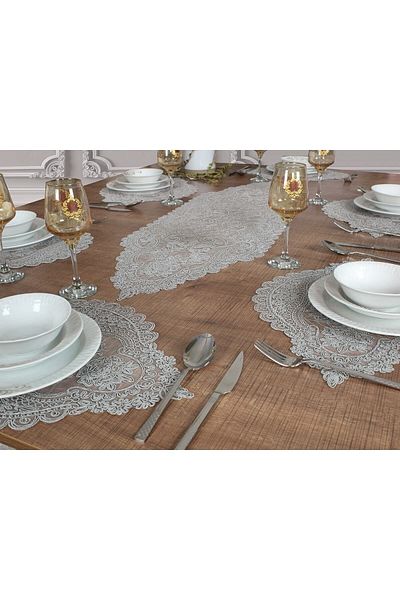 Tropikhome Gray Charger and Runner Set for 6 People - American Service 7 Pieces