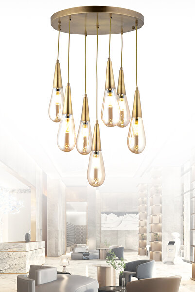 RONİSU AYDINLATMA Sezgi 7'Li Sarkıt Camlı Avize