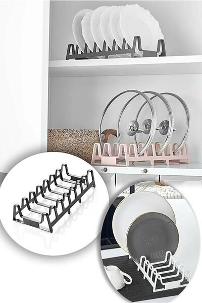 Hilamingo Home 2 bucăți, 8 compartimente, suport pentru vase de gătit din plastic, uscare, vase de gătit, capac, farfurie, organizator