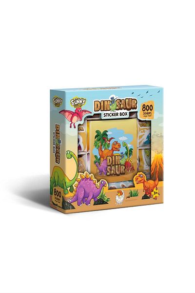 Funny Dinosaur Sticker Box - 800 Sticker Set for Kids, Origami Paper & Notepad - Sticker Box