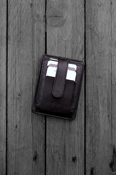 Modica Zona - Real Leather Black Card Holder Wallet with Paper Money Compartment and ID Card Compartment