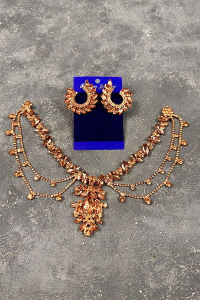 Hayalperest boncuk Orange Ahu Model Fringed Leaf Earrings Set for Bride and Henna Wedding