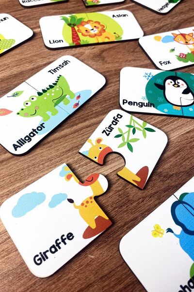 Enjoymydesign لعبة خشبية مكونة من قطعتين، لعبة تعليمية تركية إنجليزية للحيوان...