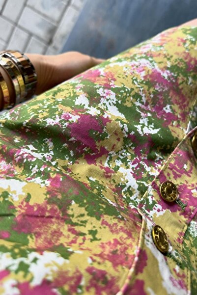 fehika Festive Dress Printed Front button Shirt Dress Cotton Gabardine Mini Dress