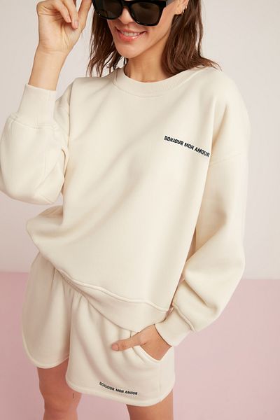 ETHIQUET Modest Sandra Damen-Sweatshirt aus Baumwollfleece, weich bedruckt, runder Kragen, bequem, Vanille