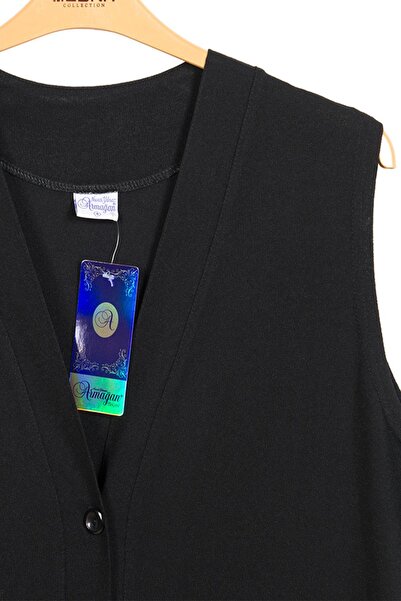 HESNA Women's Buğra Large Size Long Black Vest