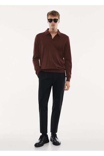MANGO Man Polo cu mâneci lungi 100% lână merinos