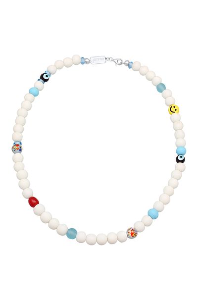 KUZZOI Halskette Smile Emoji Bead Glas Harz Perlen 925 Silber