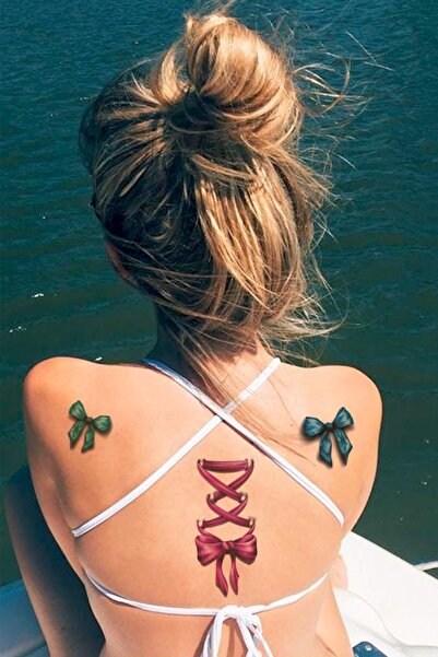 BP Tattoo Renkli Fiyonk 3 Boyutlu Kurdele Dövmesi