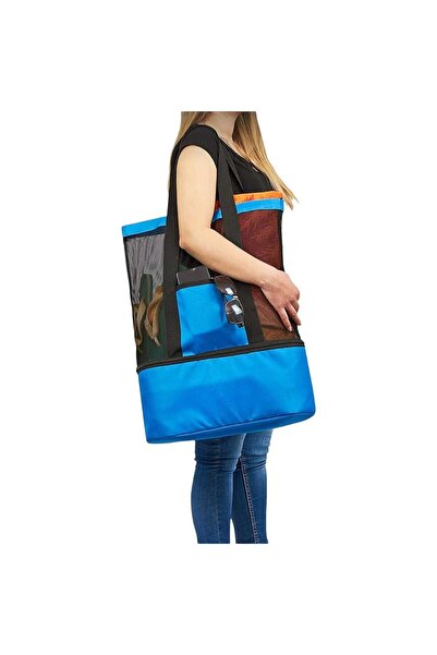 OKAVANGO Синя кругла пляжна сумка на ремінцях, велика пляжна сумка з сіткою, ...