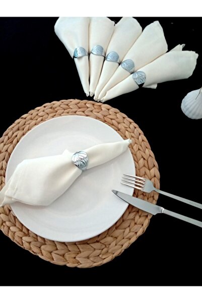 Ion Set de 6 inele de șervețel din oțel inoxidabil cu model de frunze de argint