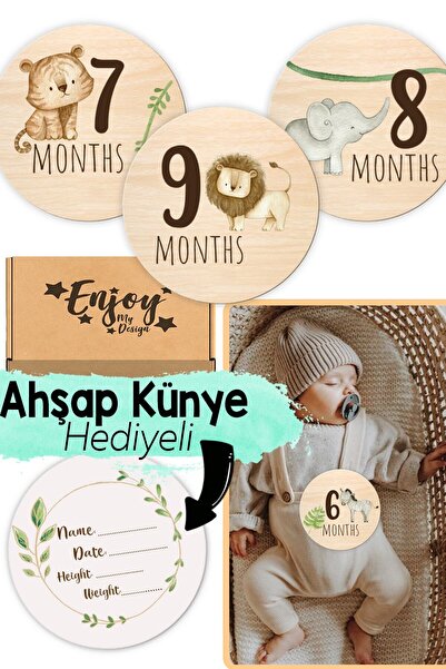Enjoymydesign Aylık Bebek Kartları Ingilizce Milestone Cards Safari Hayvanlar...