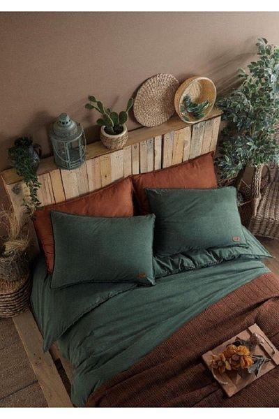 Ecosse Plain Green 100% Cotton Sheet Elastic Double Duvet Cover Set *Double Stitched Washable 100% Cotton