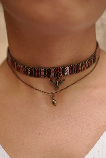 etniko Kadın Etnik Desen Kuş Detaylı Çoklu Tasma Kolye