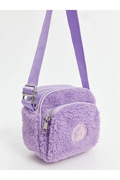 LC Waikiki Geantă Crossbody Etichetă Liliac Imprimată Geantă Crossbody Fată de Pluș