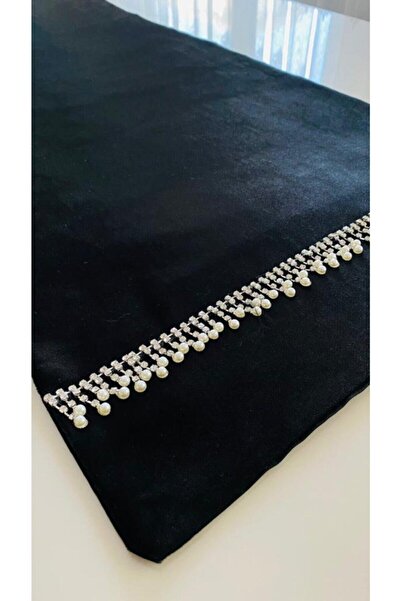 Menassa Design Home Siyah Kadife Taşlı Runner