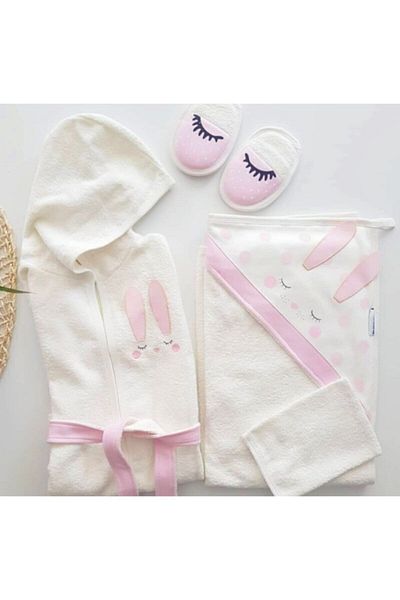 Miniworld Baby Girl Pink Sleeping Rabbit Bathrobe Set
