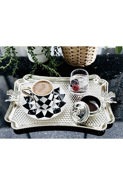 Dumans home 6 Pieces Butterfly Detailed Silver Metal Presentation Serving Pleasure Tray 23cm