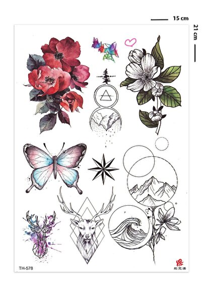 BP Tattoo Papillon Çiçek Ve Kelebek Desenli Karışık Geçici Dövme